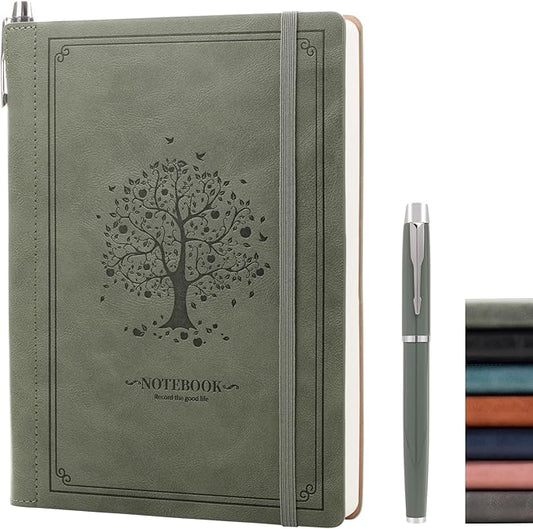 Lined Notebook Journal for Women Men 320 Pages A5 Hardcover Leather with Pen Holder College Ruled Journals for Work Note Taking Travel School Green