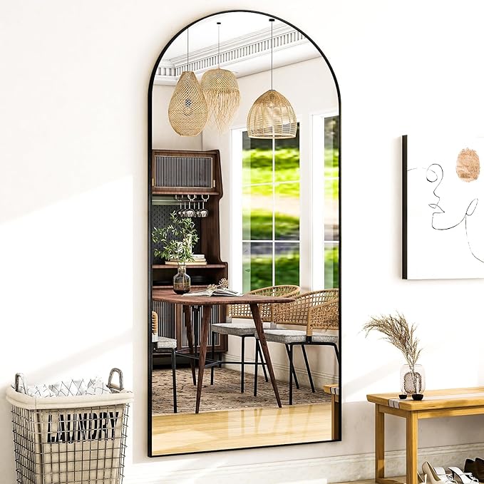 Arched Black Full Length Mirror, 22"x68" Large Floor Mirror with Stand,Hanging or Leaning Full Body Mirror with Aluminum for Living Room and Bedroom