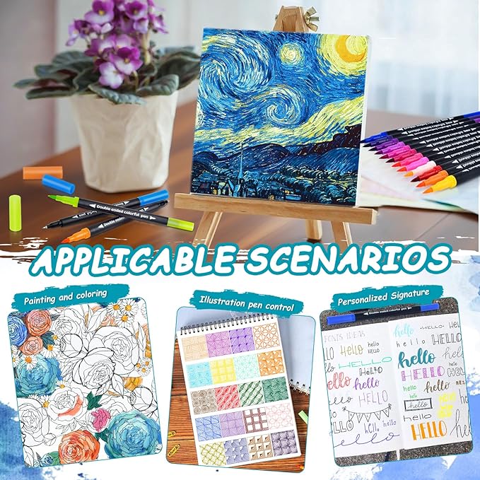 48 Colors Dual Markers Brush Pens, Art Markers Colored Pens for Adult Coloring Books, Brush and Fine Point Dual Tip Artist Colored Marker Set for Drawing Adult Coloring Hand Lettering