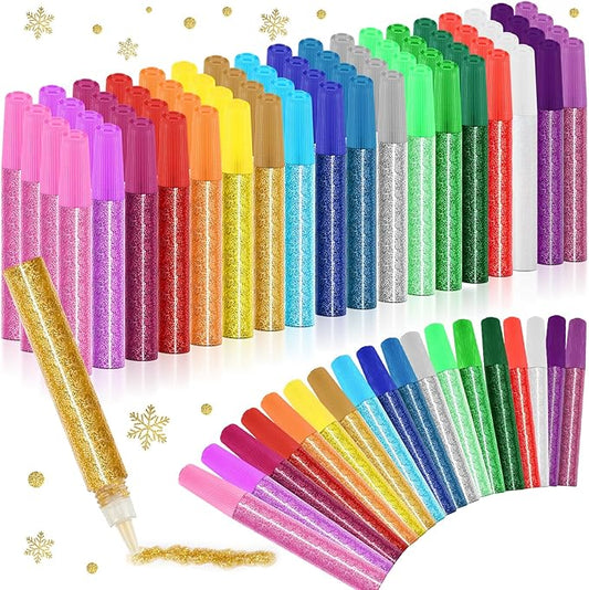 72 Pcs Glitter Glue Pens Bulk 18 Colors Crafts Pens Stick Glitter Glue for Crafts School Gifts Supplies for DIY Arts, Projects Scrapbooking, Cards(10 ml)