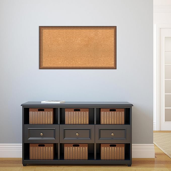 Amanti Art Natural Cork Board for Wall, 20x36 Vision Board with Bronze Frame, Large Corkboard Office Decor for Home Organization, Modern Corkboard Pinboard to Display Items for Home Organization in