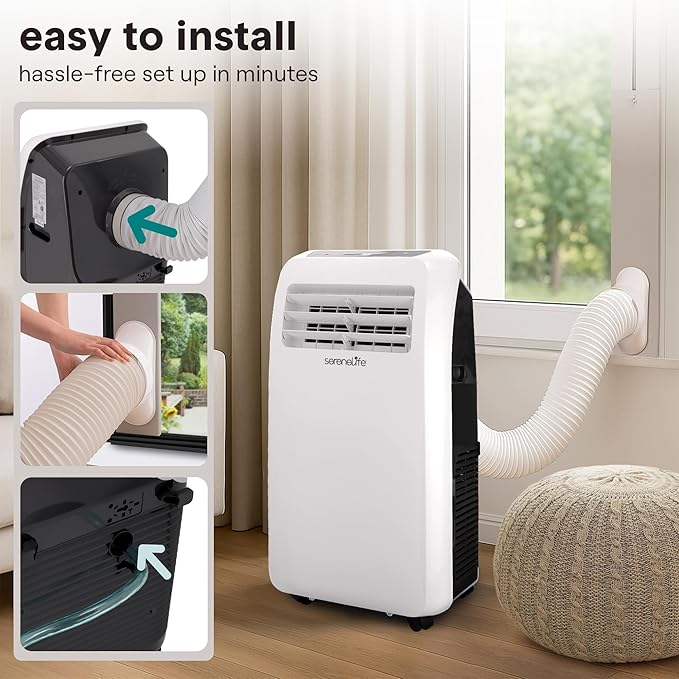 SereneLife SLPAC12.5 SLPAC 3-in-1 Portable Air Conditioner with Built-in Dehumidifier Function,Fan Mode, Remote Control, Complete Window Mount Exhaust Kit, 12,000 BTU, White