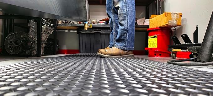 Rhino Mats, American Classic Diamond Anti-Fatigue Mats, Industrial Ergonomic Comfort Standing Mat for Work, Home, Garage, Office, Kitchen or Anywhere (Black 9/16" Thick, 3 FT. x 8 FT.)