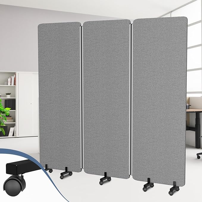 Acoustic Room Divider Privacy Panel with Wheels, 3 Panel Soundproof Room Divider (Aluminum Frame) for Room Partition, Folding Room Dividers Separation Office Cubicle Wall Sound Proof Partition Divider