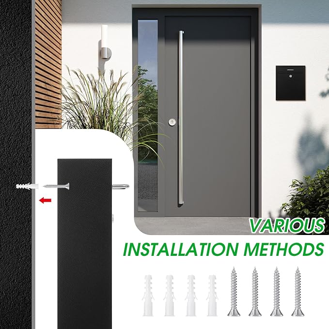 Locking Mailbox with Key for Outdoor 14 x 12 x 4 Inches Large Wall Mount Mail Box with Lock Security Mail Drop Metal Collection Boxes Hanging Secure Postbox (Black)