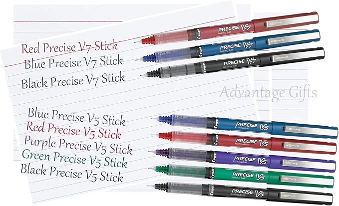 Precise V5 Stick Rolling Ball Pens, Extra Fine Point (.5mm), Assorted Colors Black/Blue/Red Ink, 6-pk; Bundle with Plastic Reusable Pouch