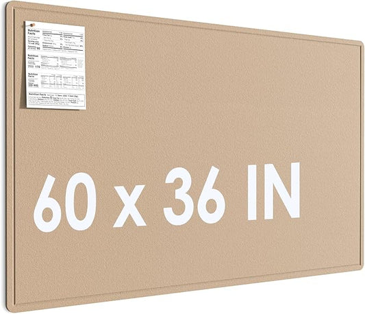 MaxGear Extra Large Bulletin Board 60" x 36", Foldable Felt Board Vision Board Supplies, Cork Board for Office, Home, School, Small Pin Boards for Walls Decorative Display Board Beige Brown