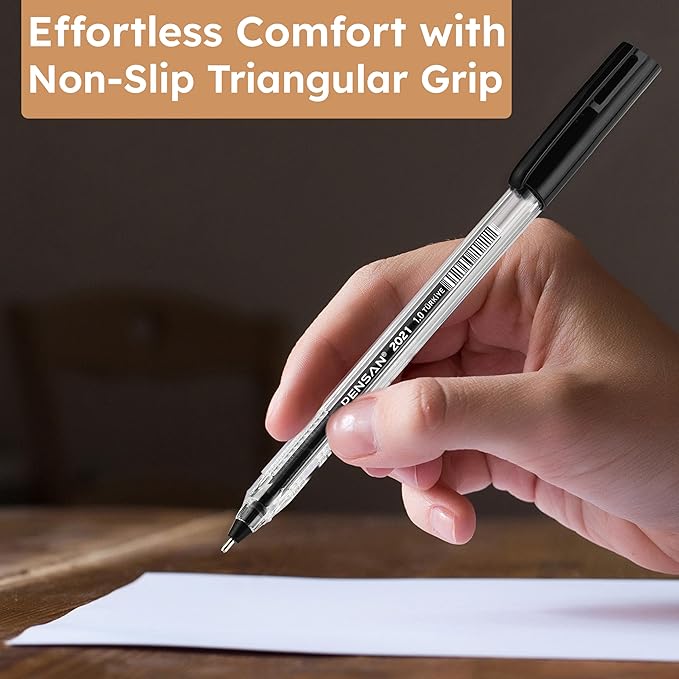 Black Ballpoint Pens,1.0 mm Medium Point, Black Pens, Ergonomic Triangle Grip, Smooth Writing, 300-Count Pack of Bulk Pens