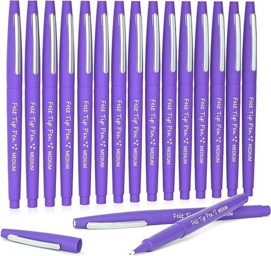 Lelix Felt Tip Pens, 15 Purple Pack, 0.7mm Medium Point, Felt Tip Markers Pens for Journaling, Writing, Note Taking, Planner, Perfect for School Office and Art Supplies
