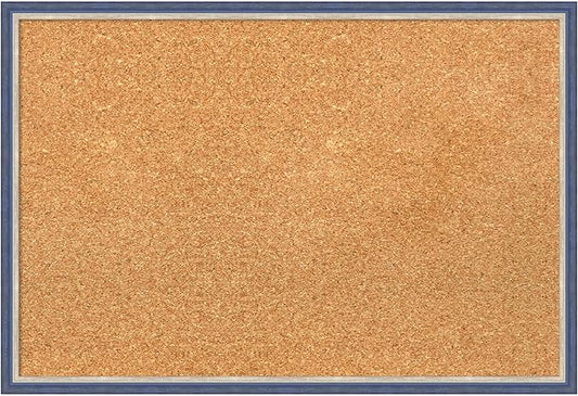 Amanti Art Natural Cork Board for Wall, 17x25 Vision Board with Blue Wood Frame, Medium Corkboard Office Decor for Home Organization, Modern Contemporary Corkboard Pinboard to display items for home