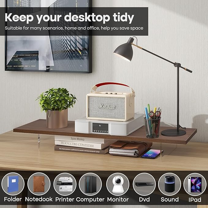 Monitor Stand Riser,Wood & Acrylic Computer Monitor Stand with LED Light,Desk Accessories Desktop Organizer Stand for Computer,Laptop,Printer,PC & TV Screen