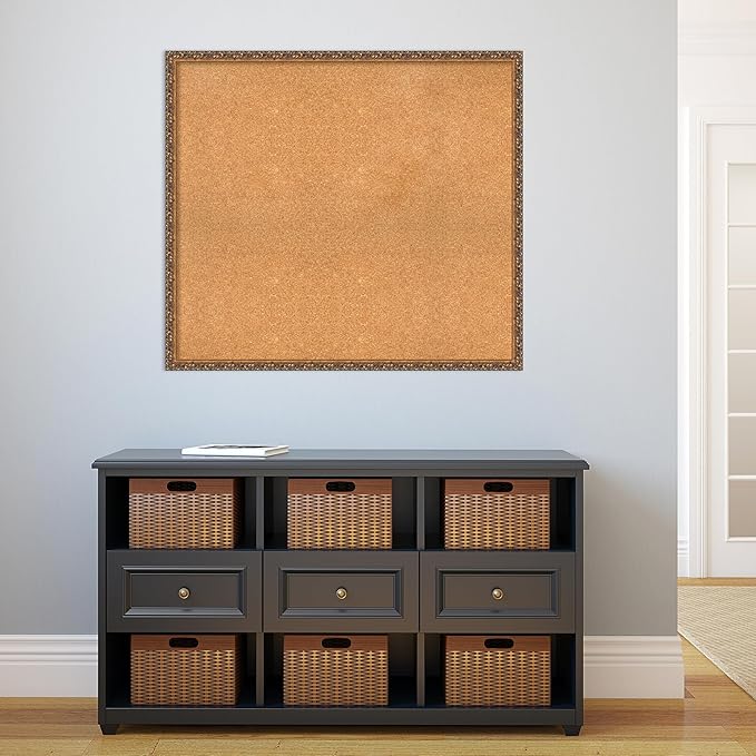 Amanti Art Natural Cork Board for Wall, 34x38 Vision Board with Bronze Frame, X-Large Corkboard Office Decor for Home Organization, Traditional Corkboard Pinboard to Display Items for Home