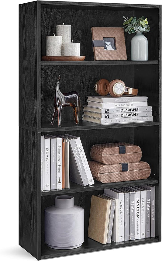 VASAGLE Custos Collection - Bookshelf, 4-Tier Bookcase, Book Shelf, Open Storage Shelf, 9.4 x 23.6 x 42.4 Inches, for Living Room, Home Office, Dinning Room, Ebony Black ULBC164T56