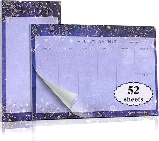 Undated Weekly Planner Notepad 10x7 To Do List Note Pad 52 Weekly Desk Planner Calendar Tear Off Daily Planning Pad for Work,School,Home,Ofiice Supplies, Matching Notepad,Purple