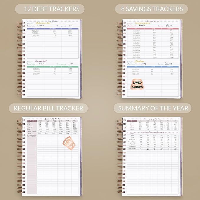 GoGirl Budget Planner & Monthly Bill Organizer – Monthly Financial Book with Pockets. Expense Tracker Notebook Journal, Large (Seashell)