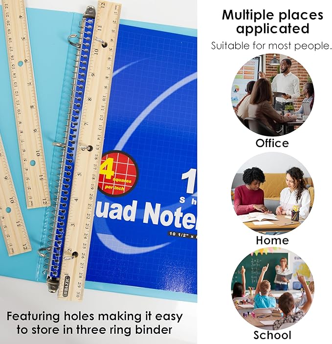 BAZIC Wooden Ruler 12" (30cm), Singel Metal Edge, Inches Centimeter Metric Measuring Drafting Rulers, for Students School Supplies (3/Pack), 1-Pack