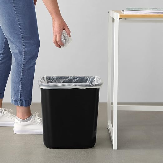 Amazon Basics Trash Can, Rectangular Commercial Office Wastebasket, 7 Gallon (Pack of 6), Black (Previously AmazonCommercial Brand)
