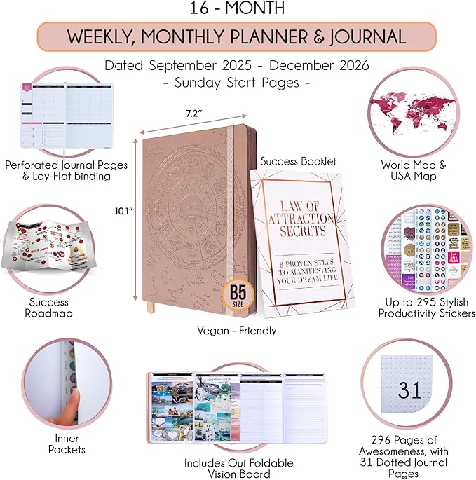 2025-2026 Planner Weekly and Monthly | 16-Month Life Planner to Increase Focus & Productivity | Reduce Overwhelm & Achieve Your Biggest Goals | Include Gift Box & Stickers | Sep 2025-Dec 2026