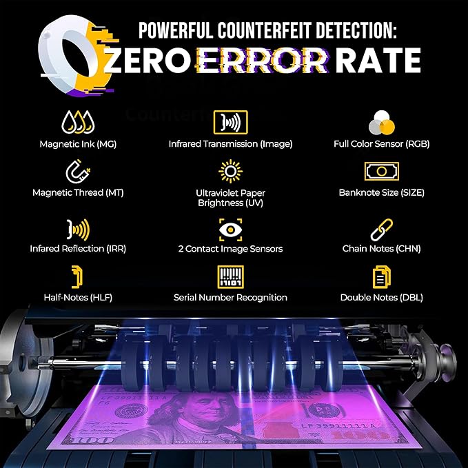 KOLIBRI Domino Money Counter Machine Mixed Denomination | Mixed Value Cash Counter Machine | 2 CIS UV/MG IR/MT SN/DV IRT Fake Detections Money Counting Machine | 3-Year Warranty (US Tech Support)