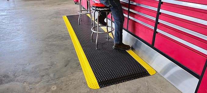 Rhino Mats, American Classic Diamond Anti-Fatigue Mats, Industrial Ergonomic Comfort Standing Mat for Work, Home, Garage, Office, Kitchen or Anywhere (Black/Yellow 1" Thick, 3 FT. x 7 FT.)
