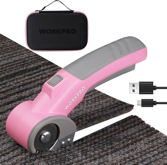 WORKPRO Cordless Electric Scissors, 4V Rotary Cutter for Cardboard Carpet Leather Plastic, 2000mAh Rechargeable Powerful shears with Storage Case