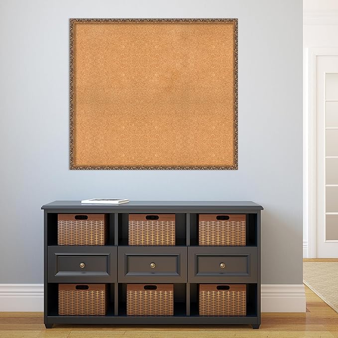 Amanti Art Natural Cork Board for Wall, 36x40 Vision Board with Bronze Frame, Oversize Corkboard Office Decor for Home Organization, Traditional Corkboard Pinboard to Display Items for Home