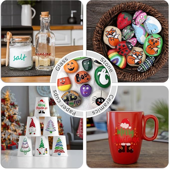 Blue Paint Markers, 2 Pack Oil-Based Waterproof Quick Dry Permanent Paint Pen Set for Rocks Painting, Wood, Fabric, Plastic, Canvas, Glass, Mugs, Metal, Tire, Stone, DIY Craft