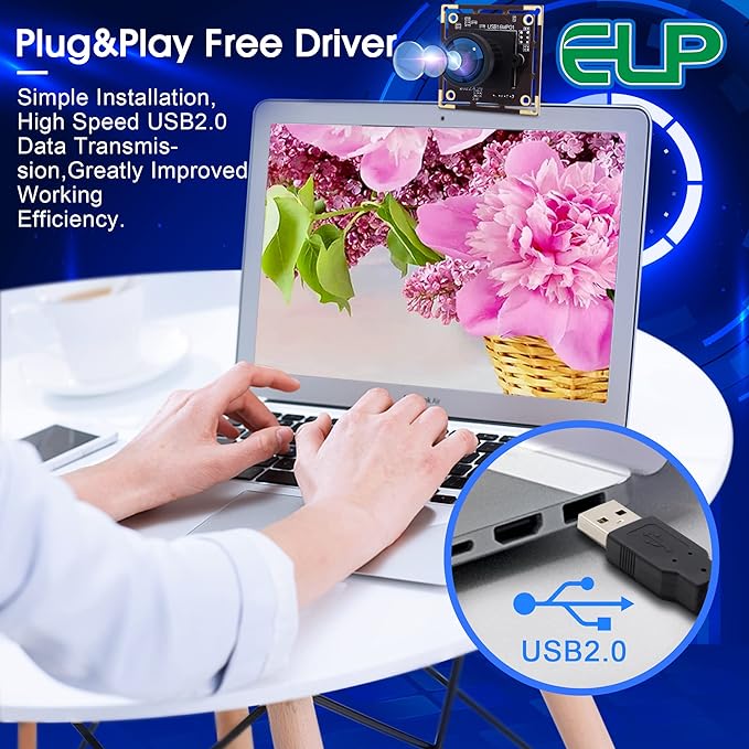 ELP 16MP Wide Angle USB Camera Module for Raspberry Pi and Computer 4K Mini UVC USB2.0 Video Webcam Board with 118degree No Distortion Lens IMX298 Industrial PC Lightburn Camera for Laptop,Jetson Nano
