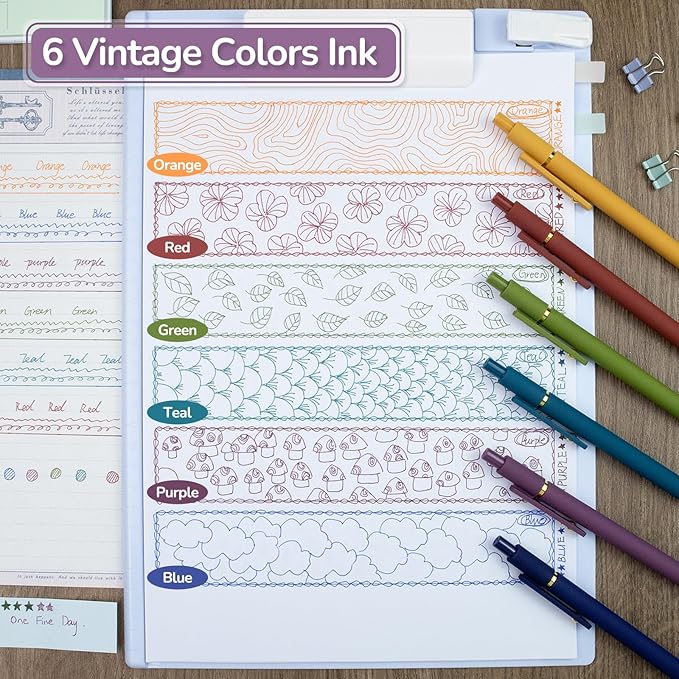 6 Pcs Color Pens for Journaling 0.5mm Fine Point Colored Gel Ink Pen, Smooth Writing Colorful Pens for Note Taking, Gift Set for Women & Men (6 Pcs Vintage Gold)