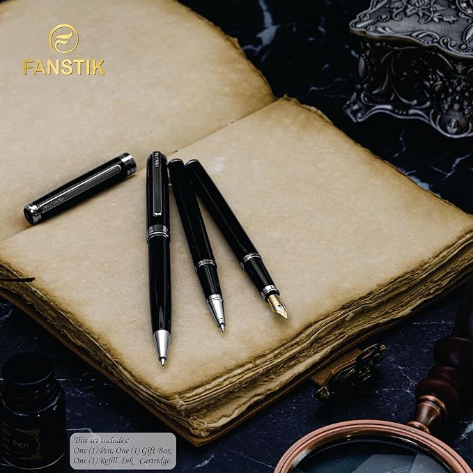 Customized Black & Silver Luxury ballpoint pen (Made In USA) fancy gift set for women, Chrome Finish, Professional executive pen gift set for men (Lux Custom-BallPoint Black-Silver)