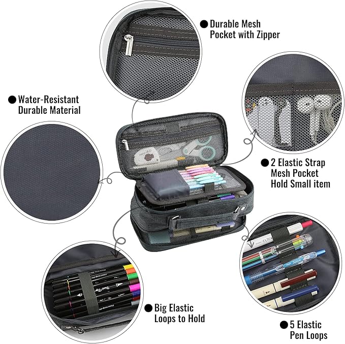 Pencil Case, Large Capacity Pencil Case Organizer; Double Zipper Storage Bag; Big Pencil Pouch for College School Office Teen Girl Boy Men Women Adult