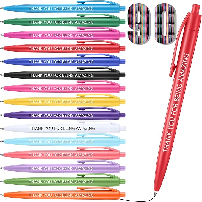 90 Pcs Ballpoint Appreciation Pen Inspirational Quotes Black Gel Ink Pens Bulk for Coworkers Employee Retractable Rolling Ballpoint Pens for Party Favors Thank You Gifts Supplies (Thank You)