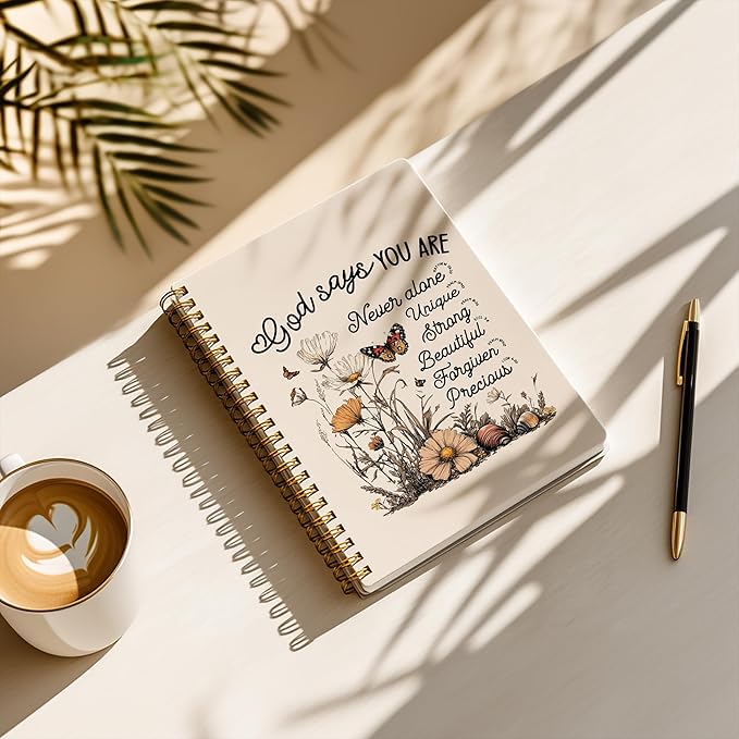 Bible Notebook, A5 Spiral Christian Journal with Floral Notebook, Bible Verse-God Says You Are, Inspirational Notebooks for Women, Bible Study, Gift for Birthday Christmas