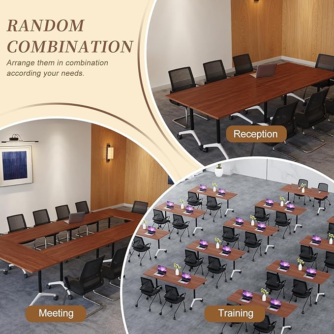 Folding Conference Room Table, Modern Conference Tables with Wheels, Large Rectangular Mobile Training Tables for Office Classroom, Foldable Modular Boardroom Seminar Table (10pack L55.1in)