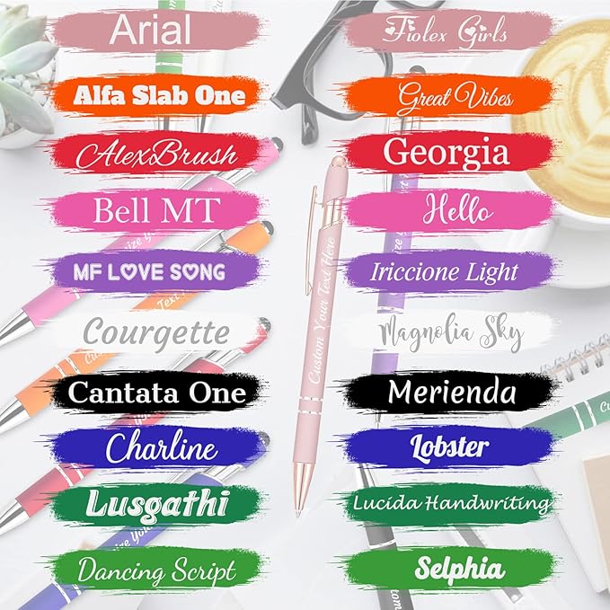 Personalized Pens Bulk 50 with Name Custom Engraving Ballpoint Pens with Stylus Tip Customized Smooth Writing Pens Personalized Gifts for Anniversary Birthday or Graduation(Orange,Black Ink)