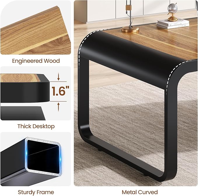 Itaar 70.9" Executive Desk, Large Computer Desk with Drawers and Lateral File Cabinet, Office Desk with Removable Shelves, Business Furniture Desk Workstation for Home Office, Light Walnut