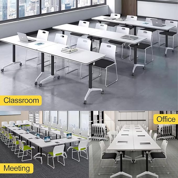 Conference Room Table with Flip-Top Design for Dynamic Meetings, Business Table Computer Desk with Heavy-Duty Frame,Foldable Seminar Meeting Tables for Home Office (6, E, 61IN)