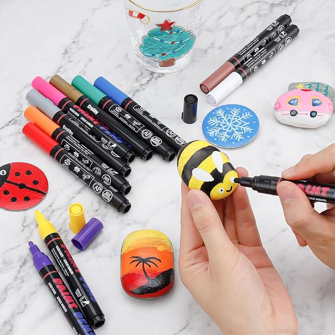 Blue Paint Pens Paint Markers - 8 Pack Permanent Quick Dry Waterproof Marker Pens for Rocks Wood Fabric Plastic Canvas Glass Mugs Metal Tire Stone