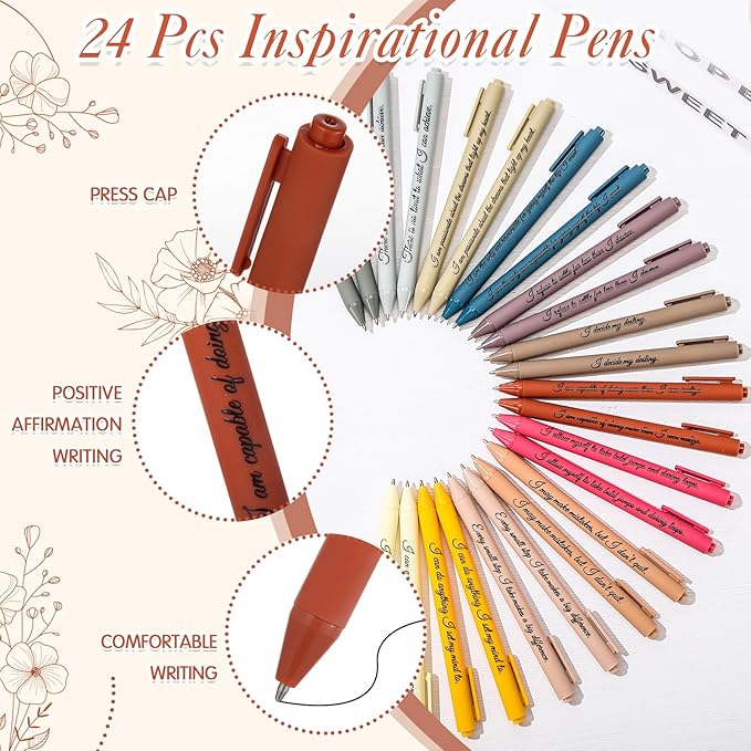 24 Set/48 Pcs Positive Affirmation Gift Set Gratitude Notebooks with Pens Small Bags Motivational Encouragement Notepads Daily Affirmations Journal for Women Stress Relief Self Care (Simple)