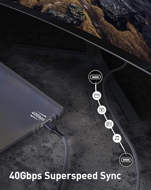 Maxonar 2 Packs 10FT Thunderbolt 4 Cable with 40Gbps Data Sync/240W Charging and 8K for Thunderbolt 4/3, USB4, and USB C Devices