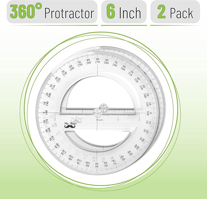 Mr. Pen- Protractor, Pack of 2, Protactor 360 Degree, Protractor Set, Protractor Ruler, Drafting Tools, Circle Protractor, Protractors Classroom Set, Large Protractor, Math Geometry Set