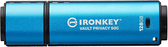 Kingston Ironkey Vault Privacy 50 USB-C 128GB Flash Drive | FIPS 197 Certified | XTS-AES 256-bit | BadUSB and Brute Force Protection | Mult-Password Option | IKVP50C/128GB