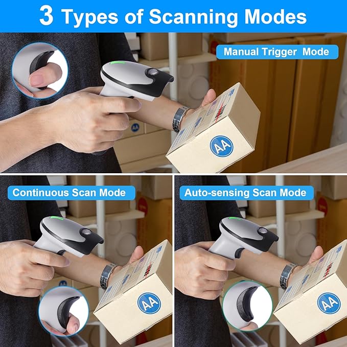 Barcode Scanner with Stand, JRHC Wireless 1D Laser Bar Code Scanners 2.4G Wireless & USB Wired Connection Plug and Play Handheld Bar Code Reader