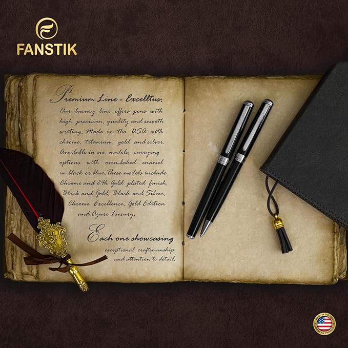 Black & Silver Luxury fountain pen (Made In USA) fancy gift set for women, Chrome Finish, Professional executive pen gift set for men (Lux fountain Black-Silver)