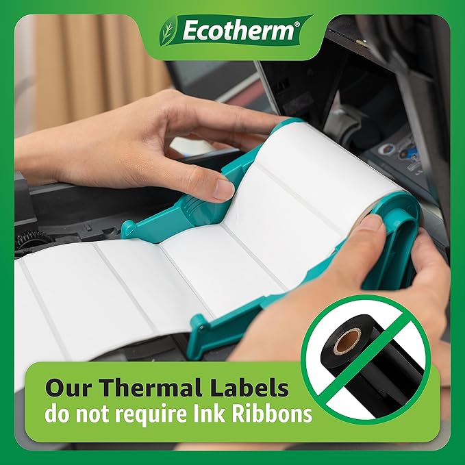 2.25" x 3" Thermal Labels | 4 Rolls | 2100 Labels | fits Zebra, Munbyn, Rollo, Godex, Arkscan, iDPRT, Offnova Thermal Label Printers and More | Blank White Adhesive Stickers by Ecotherm