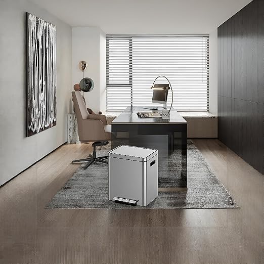 Kitchen Trash Can, 2 x 5.28 Gal (2 x 20L) Dual Trash Can with Recycle Bin, Stainless Steel Garbage Can, Fingerprint-Resistant Soft-Close Dual Recycling Bins for Kitchen