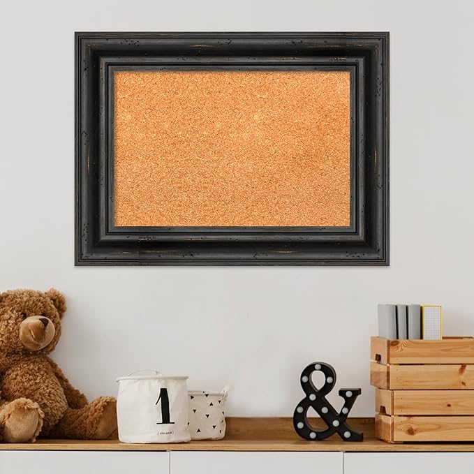 Amanti Art Natural Cork Board for Wall, 17x23 Vision Board with Black Wood Frame, Small Corkboard Office Decor for Home Organization, Country Rustic Corkboard Pinboard to Display Items for Home