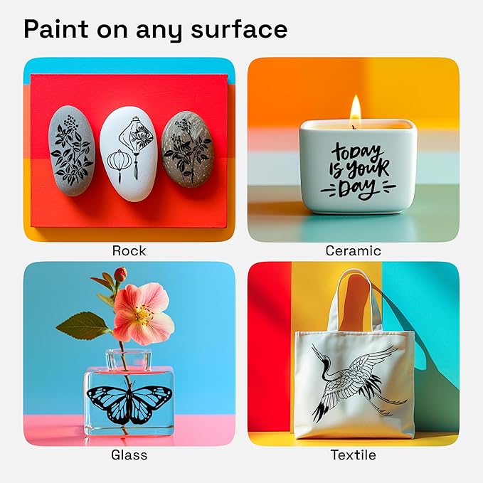 ARTISTRO 2 Black Dual-Tip Acrylic Paint Pens - Multisurface Markers for Fabric, Plastic, & More, 1 mm Fine & Brush Tips