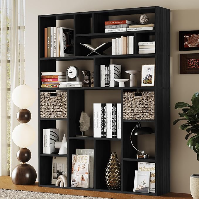 BLANKSPACE 71" H Large Bookcase with 6 Open Shelves & 2 Baskets - Heavy Duty Storage Shelf for Home Office, Living Room, Freestanding Organizer