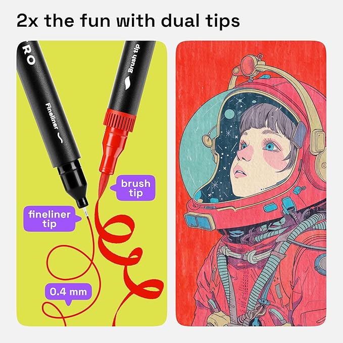 ARTISTRO 36 Brush Marker Pens Coloring Markers for Adults Brush Tip & 0.4mm Fineliner Pens Coloring Markers No Bleeding